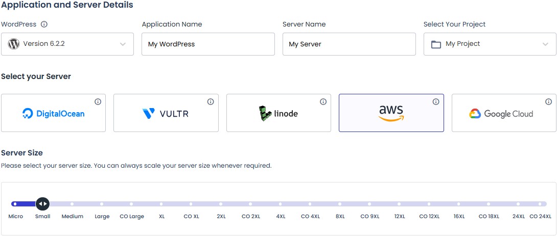 cloudways server selection interface