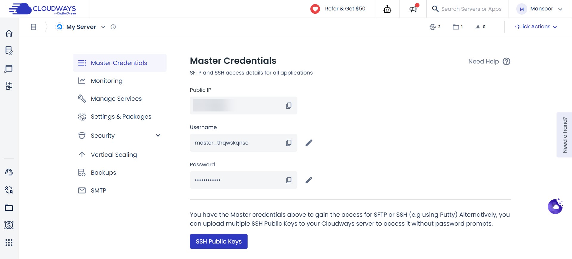 cloudways master credentials