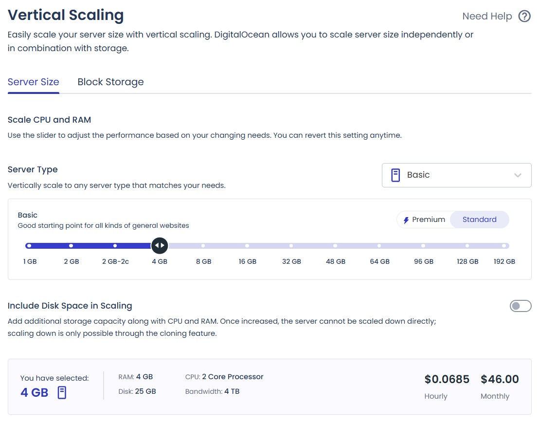 vertical scaling settings