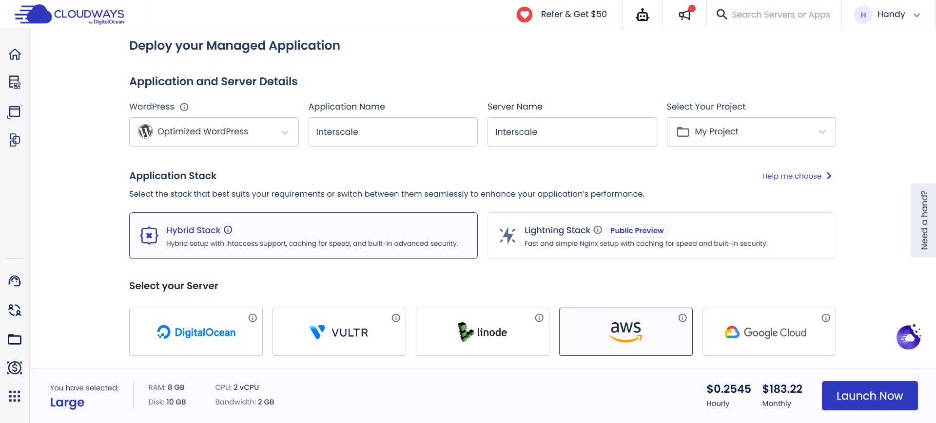 cloudways managed application deployment dashboard