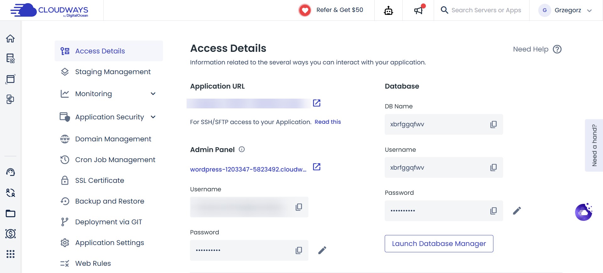 cloudways apps access details